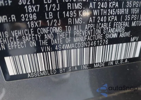 2022 Subaru Ascent Premium z USA, uszkodzony, nr VIN 4S4WMACD3N3461276